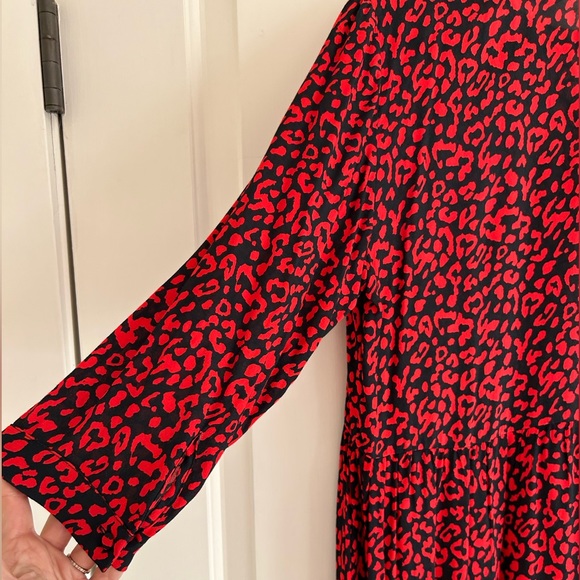 Zara Red Leopard Print Long Sleeve Maxi Dress, Medium - Picture 10 of 12
